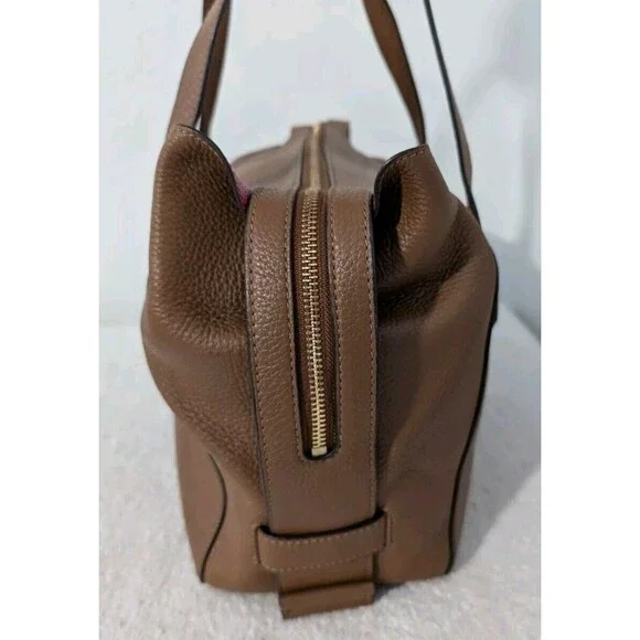 Tory Burch Perry Leather Satchel Bag Brown Moose w/ Red Interior - Picture 4 of 13